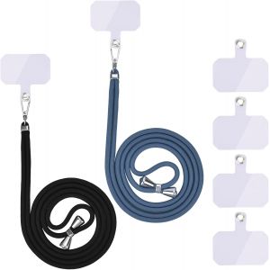 MEVRONISSHOP-Cha&icirc;ne de t&eacute;l&eacute;phone portable universelle - Cordon universel pour t&eacute;l&eacute;phone portable &agrave; suspendre autour du cou - Avec cordon de t&eacute;l&eacute;phone portable - R&eacute;glable et amovible - Noir clair + bl - Neuf