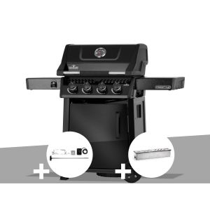 Barbecue gaz Freestyle 425 noir 4 br&ucirc;leurs avec porte et br&ucirc;leurs inox + R&ocirc;tissoire + Boitier pour fumage - Napol&eacute;on - Neuf