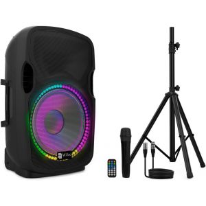 lbgwp60-Wiibo Festa 12Bt - Enceinte Active Professionnelle 12" - Puissance 600W - Haut-Parleur Avec Bluetooth - Connexion Usb/Sd - Support Réglable - Kit Câble + Microphone - Télécommande - Illuminat - Neuf