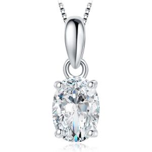 Kal-1-2ct Classique Solitaire Collier Chaine Zircon Cubique Taille Ovale Argent 925 Pour Femme, Plaqué Or Jaune Or Rose Pendentif Diamant Simulé Mariage Mariee 45cm,Ensemble Parure De Bijoux - Neuf