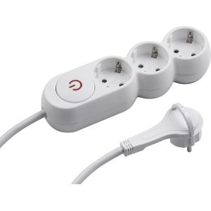 Multiprise 3 prises &iquest; Prise extra plate &iquest; C&acirc;ble de 1,4 m &iquest; Blanc &iquest; Int&eacute;rieur IP20 &iquest; Interrupteur &eacute;clair&eacute;/multiprise avec fiche plate - Neuf