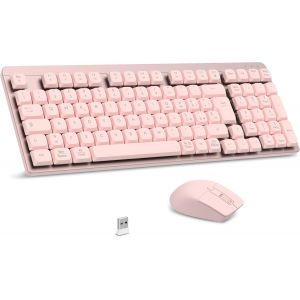 Clavier Et Souris Mécanique Sans Fil Fa98, Faible Profil Commutateur Rouge Clavier Sans Fil Avec Récepteur 2,4 G, 96 % Clavier, 98 Touches, Silencieux, Italien Qwerty Pour Pc Mac/Windows-Rose - Neuf