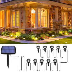 Lampe Solaire Ext&eacute;rieur Jardin, 10 Led Borne Solaire Ip44 &Eacute;tanche En Abs, &Eacute;clairage Solaire Ext&eacute;rieur Pour Terrasse Chemin Pelouse, Lampes Solaires Ext&eacute;rieures Jardin, 3000k Blanc Chaud - Neuf