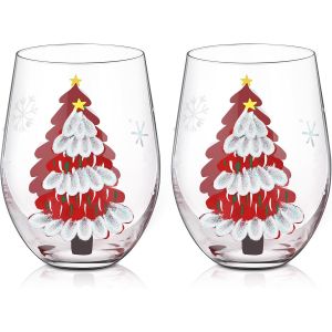 2 Verres &Agrave; Vin Sans Pied Peints &Agrave; La Main 560 Ml - Neuf