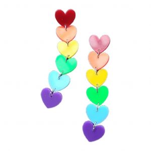 Mode Arc-En-Ciel Couleur Long Pompon Acrylique Boucles D'oreilles Pour Les Femmes Belle Mini P&ecirc;che Coeur Exag&eacute;r&eacute; Oreille Pendentif Pendentif Bijoux Cadeaux - Neuf