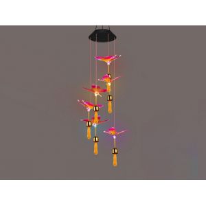 Carillon &eacute;olien solaire lumineux &agrave; changement de couleur - Papillon rose - Neuf