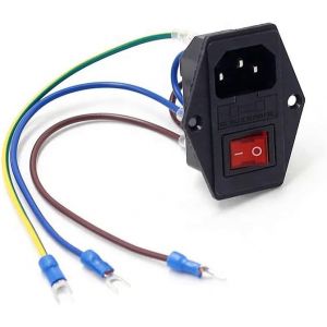 Prise encastrable C14 pour appareils &agrave; froid, avec interrupteur rouge, interrupteur 4 broches, 6 A/250 V, fusible et c&acirc;bles de raccordement, 3 broches 220-250 V/10 A - Neuf