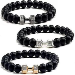 3pcs Traintough Bracelet Halt&egrave;re,Haute Qualit&eacute; Hommes Bracelet De Perles Volcanique Pierre De Lave Halt&egrave;re Bracelet Cadeaux Pour Hommes - Neuf