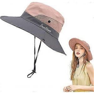 Chapeau De Soleil Pour Femmes,Chapeau &Agrave; Queue De Cheval En Maille De Protection Uv &Agrave; Large Bord,Casquette De P&ecirc;cheur Pliable Pour Les Voyages Randonn&eacute;e P&ecirc;che Plage Jardinage En Plein Air (Rose) - Neuf