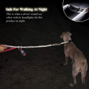 Laisse Bungee Haute R&eacute;sistance Pour Chien, Laisse De Formation R&eacute;fl&eacute;chissante Sans Traction Avec Poign&eacute;e De Trafic Pour Chiens Moyens Et Grands, Tailles Ajustables, Rouge - Neuf