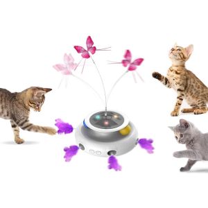 Jouet Automatique 3 En 1 Pour Chat Avec Balle Tournante, Plumes Et Papillons Pour L'exercice En Int&eacute;rieur - Neuf