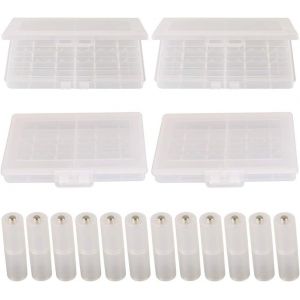 4Pcs Bo&icirc;te &agrave; Piles en Plastique(10 Cellules), Bo&icirc;te de Rangement pour Piles, Bo&icirc;te &agrave; Piles pour AA et AAA + 12Pcs Convertisseur d'adaptateur de Batterie de AAA a AA - Neuf