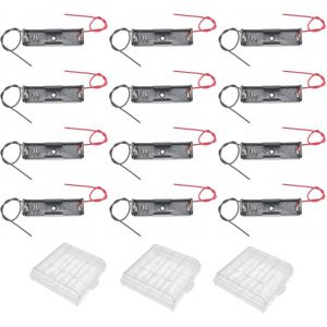 Lot de 12 supports de piles AA simples avec fils de fil, &eacute;tui en plastique pour piles AA 1,5 V et &eacute;tui de rangement pour 3 piles - Neuf