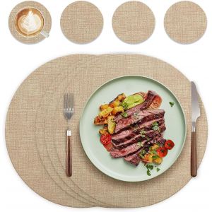 Eryi-Lot De 4 Sets De Table Et Dessous De Verre Lavables Avec Aspect Cuir U2013 Double Face Imperméables Et Antidérapants U2013 Pour Dîner En Famille U2013 Ronds Et Roses - Neuf