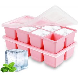 Kal-Bac À Glaçons En Silicone 4,5 Cm Gros, 2 Pack Moule Glaçon Carré Xxl Avec Couvercle Et Sans Bpa, Empilable Bac A Glacon Barquette Plaque À Glaçons Pour Whisky Café Cocktail - Neuf
