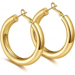 Kal-Boucles D'oreilles Cr&eacute;oles En Or &Eacute;pais Cerceaux L&eacute;gers En Tube Creux Gros Or Pour Femmes Hypoallerg&eacute;nique Grande Boucle D'oreille 25mm 30mm 40mm 50mm - Neuf