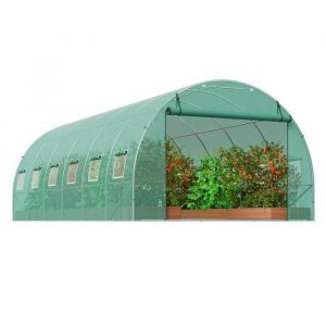 Serre Tunnel - Duoku - 19,4 X 9,7 X 6,5 Pieds - Acier Galvanis&eacute; - Couverture En Pe Vert - Porte Glissi&egrave;re - Neuf