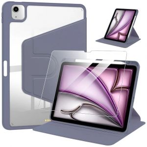 Coque + Verre Tremp&eacute; pour iPad Air 13'' (M3/M2 2025/2024) Antichoc Rotatif avec Porte-Stylet - Violet - E.F.Connection - Neuf