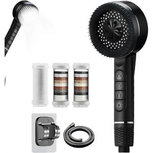 Pommeau de douche avec flexible, pommeau de douche avec filtre, douchette &agrave; main avec 4 jets, pour usage domestique, douchette &agrave; main avec fonction d'arr&ecirc;t, avec flexible de douche de 1,5 m - Neuf