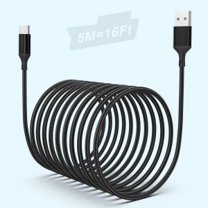 KALANKA-C&acirc;ble USB C 5M/16FT,C&acirc;ble USB Type C Charge Rapide Chargeur pour Samsung Galaxy S21 S22 S23 Plus S20 S10 S10+ S9 S8 S10E A30 A40 A50 A70 A20E, A8 A9 2018,A3 A5 20 17, Xiaomi Redmi Note 8T 7 8 - Neuf
