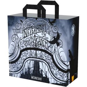 KAL-Mercredi Sac Cabas - Taille M 40 X 45 X 20 Cm - Matière Recyclée - Motif Nevermore Academy - Noir Et Blanc - Neuf