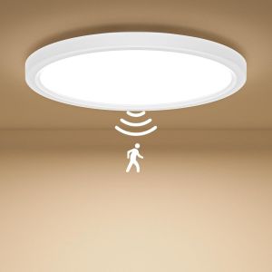 Kal-® Plafonnier Led Avec Detecteur De Mouvement, 18w 1800lm Lampe Detecteur De Mouvement Interieur, 3000k, 4000k, 6500k 22cm Lampe Plafond Pour Couloir, Escaliers, Garage - Neuf