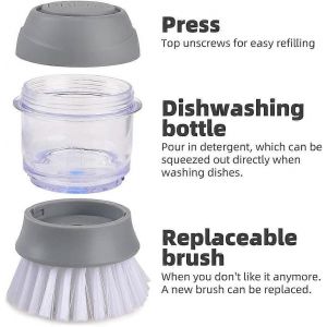 Brosse &agrave; vaisselle avec support,brosse &agrave; savon,brosse distributrice de savon,brosse de nettoyage de cuisine pour la vaisselle,casseroles - Neuf