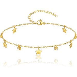 Kalsw-Bracelet De Cheville Pour Femme-Plaqué Or 18 Carats-Chaîne De Cheville Pour Femme Et Fille-En Acier Inoxydable-Étanche-Avec Pièces/Étoile/Trèfle À Quatre Feuilles-Réglable - Neuf