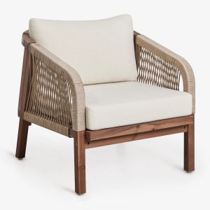 Fauteuil De Jardin En Bois D'acacia Dubai Blanc Gardenia Brun Acacia Fonc&eacute; - Neuf