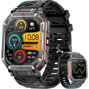 Montre Intelligente Militaire pour Hommes avec GPS/Boussole, Assistant Vocal GPT, Montre avec Lampe de Poche LED, Affichage HD 2,01 ""Appel Bluetooth, Compatible avec Android et iOS (Noir) - Neuf