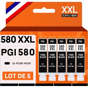 580XXL Cartouches Noir PGBK compatibles avec Canon PGI-580 XXL pour Pixma TS705 TS705a TS6350 TS6350a TS6351 TS6351a TS6300 TR8550 TS9550 Multipack 5 Cartouches d'encre - Neuf
