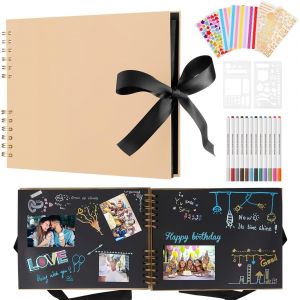 Album Photo Scrapbooking,80 Pages Noir,DIY Scrapbooking Livre Souvenirs Pour Bébé Enfant,Avec 12 Stylos Métalliques,Photo Scrapbook Pour Mariage,Voyage,Anniversaire,Beige - Neuf