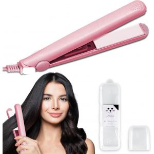 Kalanka-Lisseur, Fer À Lisseur 2 En 1, Lisseur Cheveux Court, Mini Fer À Lisser En Céramique, Lisseur Cheveux Vapeur, Petit Fer À Friser De Voyage, Pour Tous Types De Cheveux, Frange, La Maison (Rose - Neuf