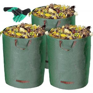 Lot de 3 sacs &agrave; d&eacute;chets de jardin r&eacute;utilisables de 300 gallons (environ 1200 litres) - Sacs de jardinage robustes, sacs pour pelouse, poubelles r&eacute;utilisables, sacs &agrave; feuilles, sacs &agrave; d&eacute;chets de jardin avec 4 poign&eacute;es - Neuf