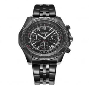 Megir Sport De Plein Air Hommes Montre De Chronom&eacute;trage &Eacute;tanche &Agrave; Quartz (Ceinture Noire,Bo&icirc;tier Noir,Cadran Noir) - Neuf