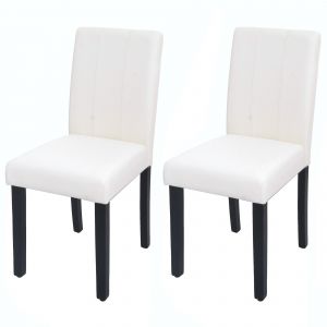 Lot de 2 chaises de salle &agrave; manger HWC-O65d, chaise de cuisine, chaise rembourr&eacute;e, chaise &agrave; dossier, similicuirblanc - Neuf