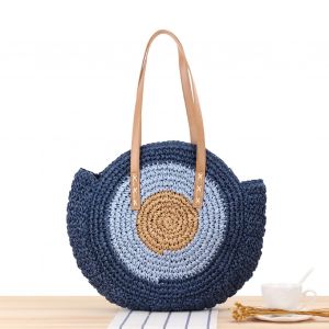 HJLIAN Sac a bandouliere rond en papier tisse, sac de plage tendance, grande taille, sac a main pour femme, pour voyager, faire du shopping, bleu - Neuf