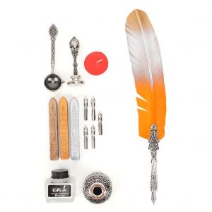 Stylo plume retro vintage en alliage, plume de calligraphie, cadeau avec boite (degrade orange) - Neuf