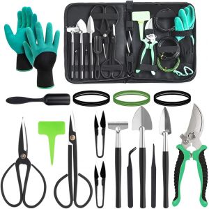 CHECARZHN--NO1-Bonsai Set 22 Piece, Garden Tool Kit, Beginner Gardener Bonsai Gardening Set, Machete, Storage Bag, Gardening Trowel, Mini Rake And Spade, And Garden Gloves (Gants De Jardinage) - Neuf