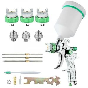 Pistolet à peinture professionnel haute pression Kit de pistolet à air comprimé Alimentation par gravité Pistolet à peinture pneumatique HVLP 600CC 1.4MM/1.7MM/2.0MM 3 buses de taille - Neuf