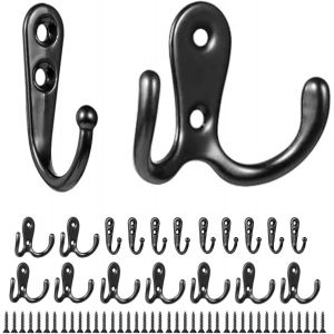 20 Pi&egrave;ces Crochet De Manteau Vintage,10 Crochets Doubles et 10 Crochets Individuels R&eacute;tro Pat&egrave;re avec 20 Vis pour Salle de Bain Cuisine Chambre Entr&eacute;e&iquest;Noir&iquest; - Neuf