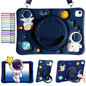 Kal-Étui Enfants Compatible Avec Ipad 9,7"" (6e/5e Génération 2018/2017) / Ipad Pro 9.7/Air 2/Air, Jolie Coque Astronaute 3d Avec Poignée Rotative À 360°, Bandoulière - Neuf