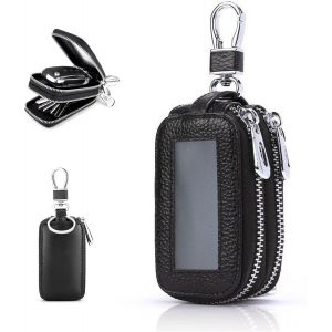 Etuis Porte-Cl&eacute;s de Voiture Housse de Protection cl&eacute; de Voiture Double couche Porte-cl&eacute;s de Voiture Sac &Eacute;tui &agrave; Pi&egrave;ces en Cuir Pochette Zipp&eacute;e avec Fen&ecirc;tre Transparent Porte Monnaie - Neuf