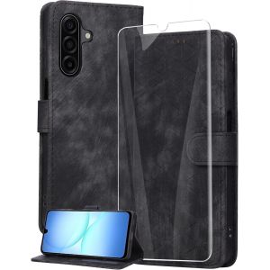 KALANKA-Coque pour Samsung Galaxy A17 5G / 4G avec Verre Tremp&eacute;,Housse en Cuir PU Porte Carte Portefeuille, Etui de Protection &agrave; Rabat Magn&eacute;tique,Pochette Fermeture Anti-Choc - Noir - Neuf