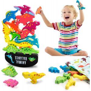 TDRFL-Montessori Jouet En Bois Dinosaure Jouet À Empiler,Balance Blocks Jeux Toddler Éducatif Empilage Haut Bloc De Construction Cadeau Pour 3 4 5 6 Ans Enfants Bébés Garçons Filles - Neuf