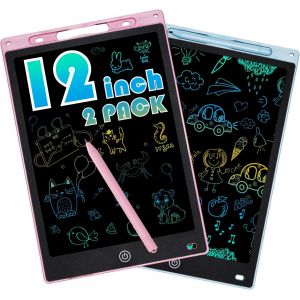 DDA-2 Pièces Tablette d'écriture LCD de 12 Pouces Coloré, Effaçable et Réutilisables pour Filles de 2-7 Ans Tablette Dessin Enfant Jouet Educatif de Filles et Garçons Cadeaux d'anniversaire Noël - Neuf