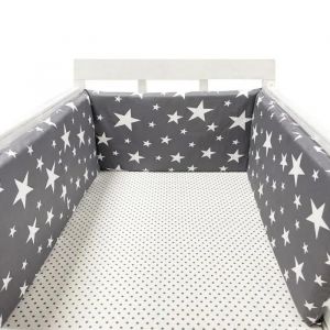 Tour De Lit Bébé 200 X 30 Cm, Coussin Barrière Anti-Collision Pour Berceau Contour Lit Bébé Respirant En Coton, Étoile Gris Foncé - Neuf