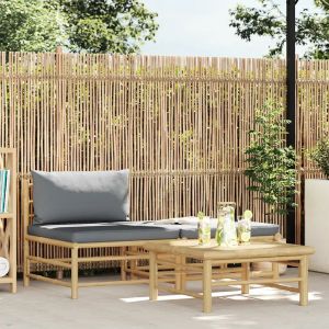 Prolenta Premium - Salon De Jardin 3 Pcs Avec Coussins Gris Fonc&eacute; Bambou - Neuf