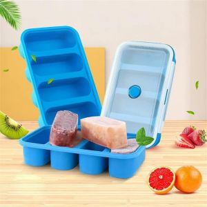 Bac À Congélation En Silicone À 4 Cellules Avec Couvercle-4 Cubes-Congélateur Avec Couvercle-Boîte D'emballage Congelée Pour Soupe,Café,Sauce Ou Bu,Bleu - Neuf
