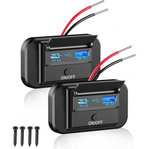2Pcs Prise USB de Chargeur de Voiture: Double PD3.0 12V Chargeur de Voiture avec Interrupteur &agrave; Bouton Montage de Panneau Prise USB pour Marine, ATV, Camping-Car, Camion, Golf Cart - Neuf